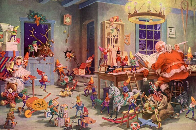 Santa and Elves in Workshop