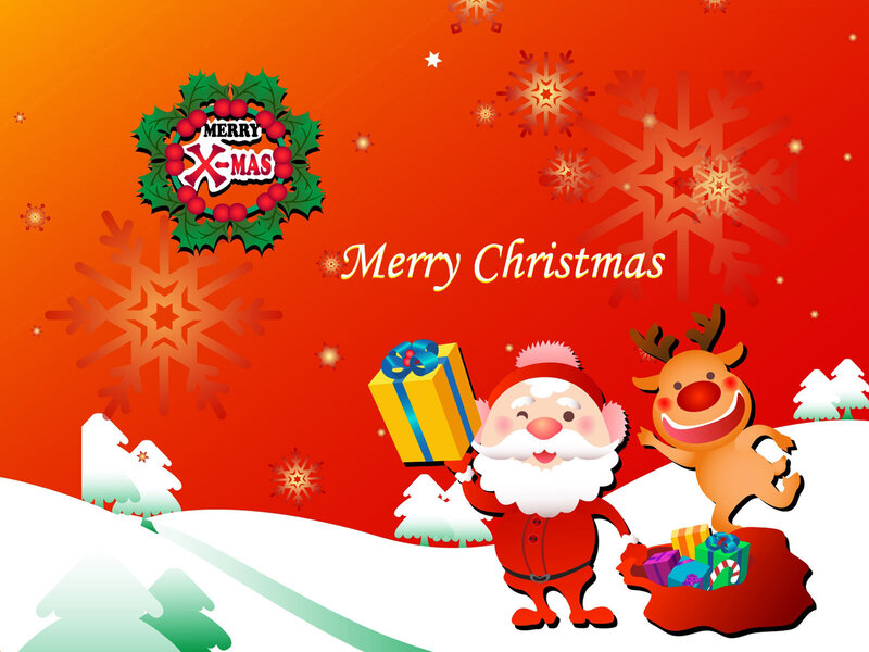 Santa and reindeer Christmas card