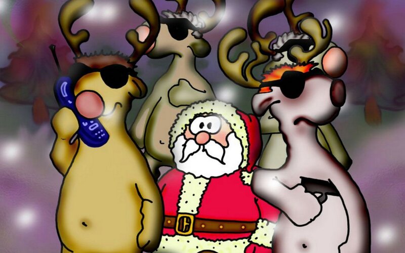 Santa and reindeer in a cartoon