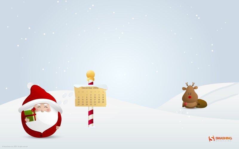 Santa and reindeer in snow