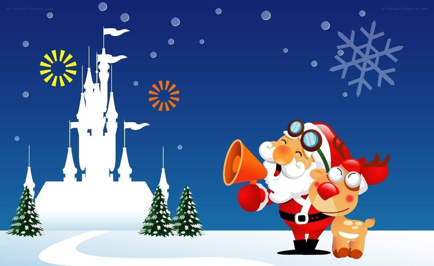 Santa and reindeer in winter