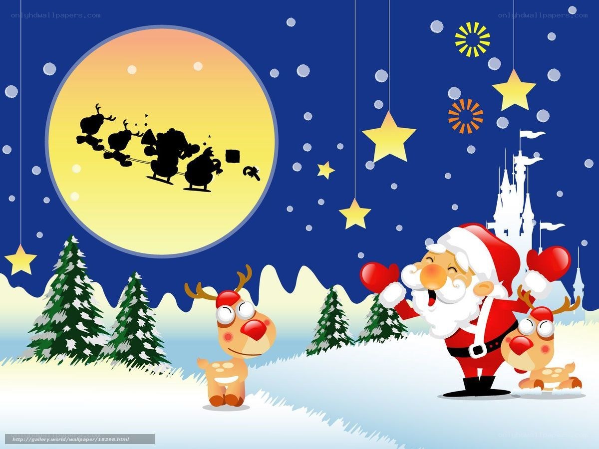 Santa and reindeer in winter