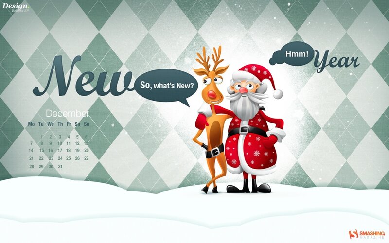 Santa and reindeer new year wallpaper