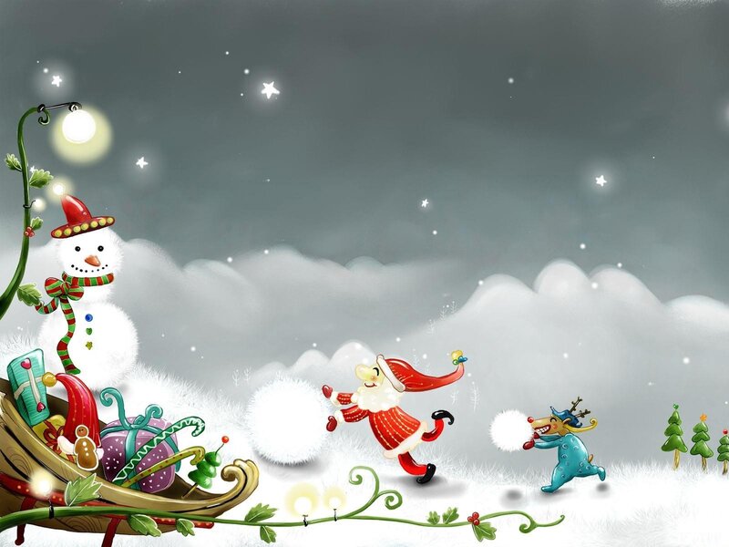 Santa and reindeer snowball fight