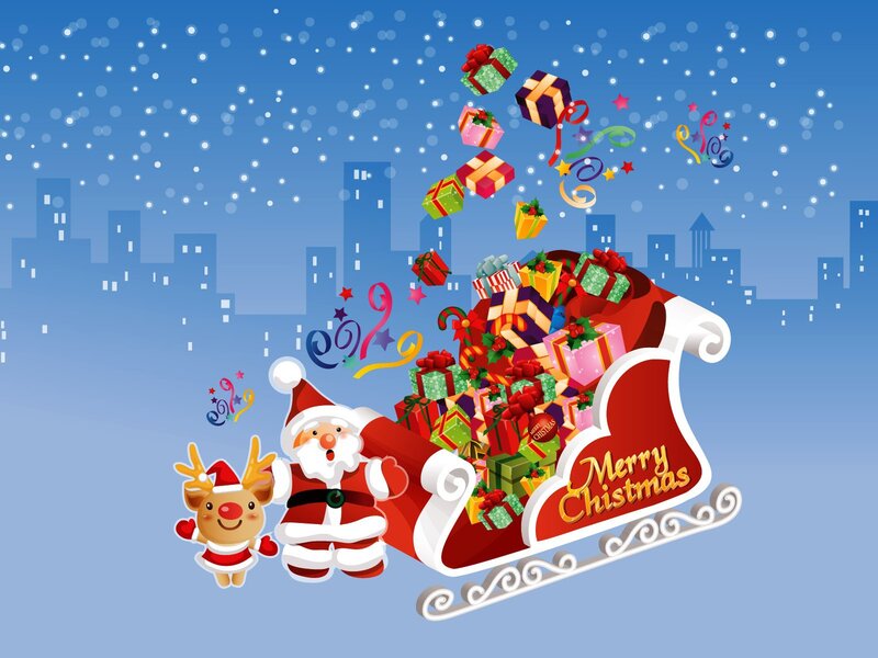 Santa and reindeer with gifts