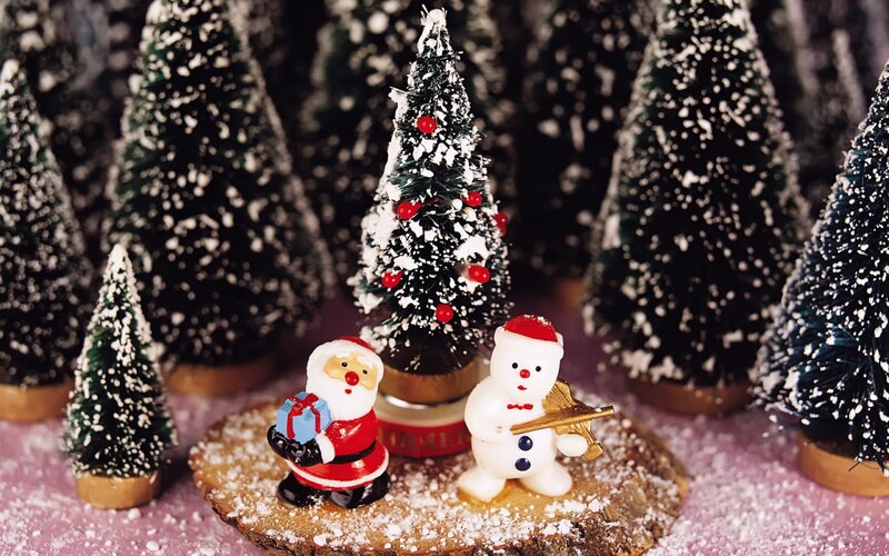Santa and Snowman Figurines — White, Festive