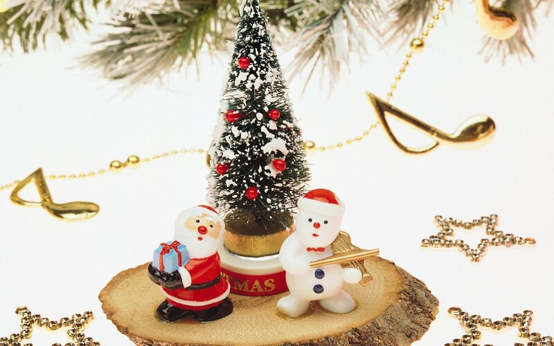 Santa and Snowman Figurines — White, Festive, Winter