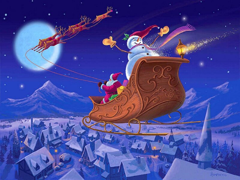 Santa and Snowman in Sleigh
