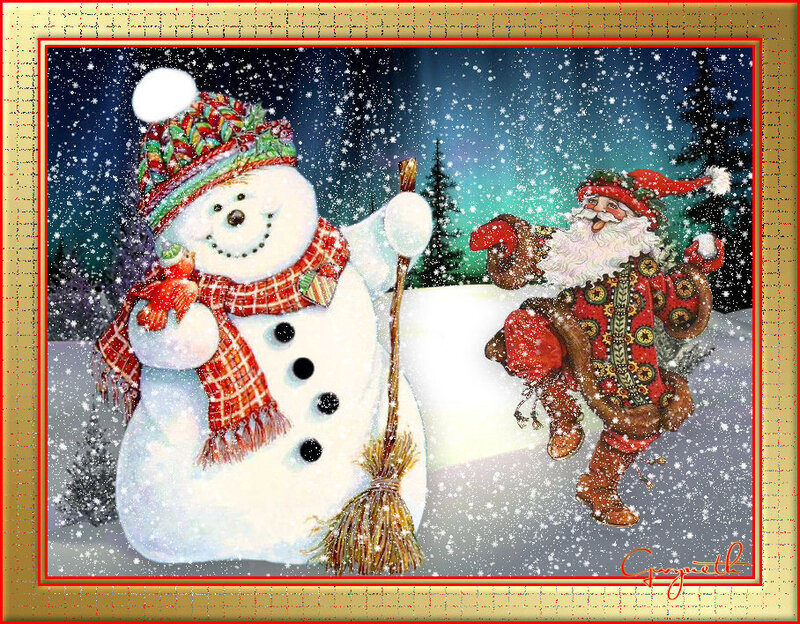 Santa and snowman in snow