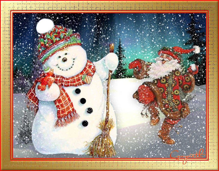 Santa and snowman in snow