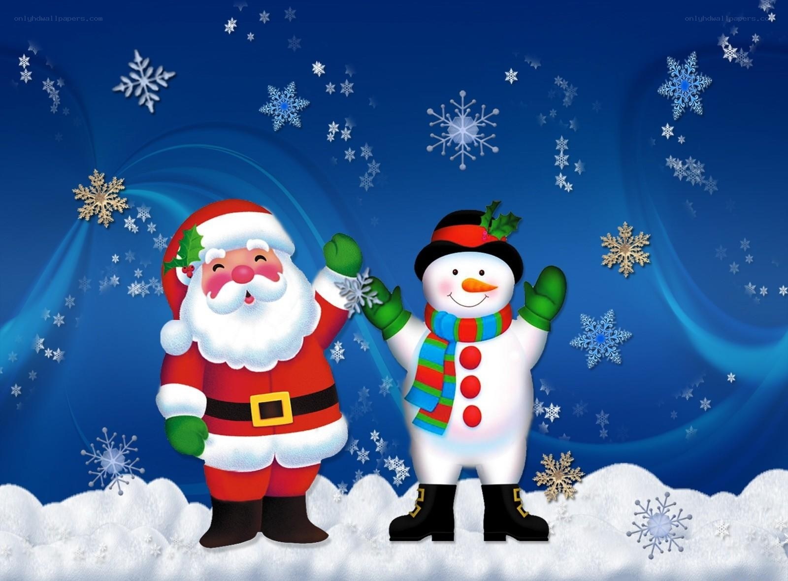 Santa and snowman in snow