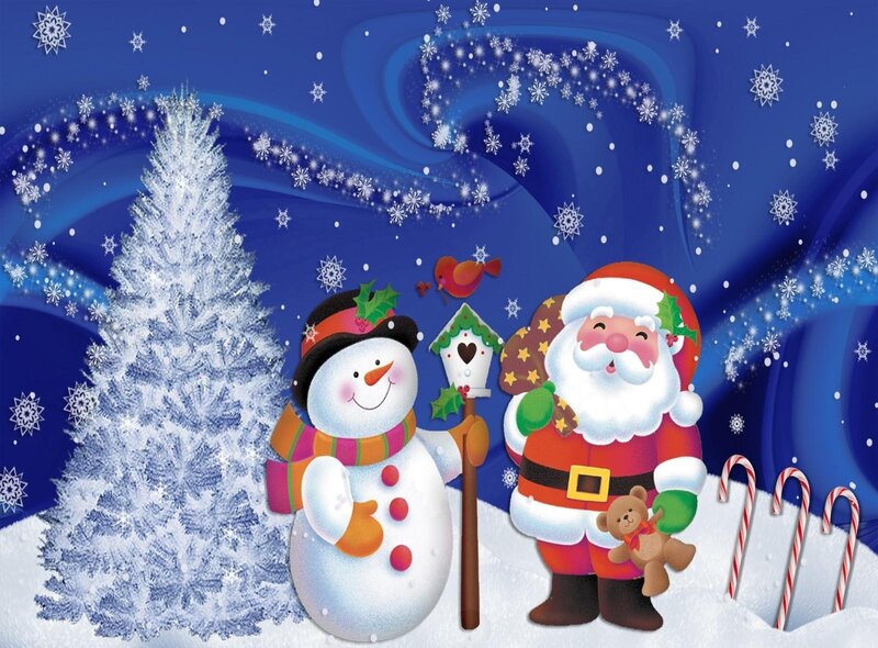 Santa and snowman in winter