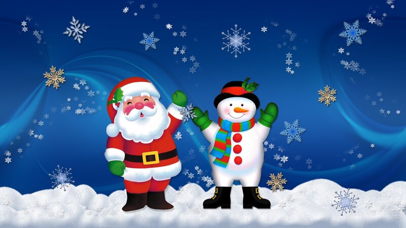 Santa and snowman in winter