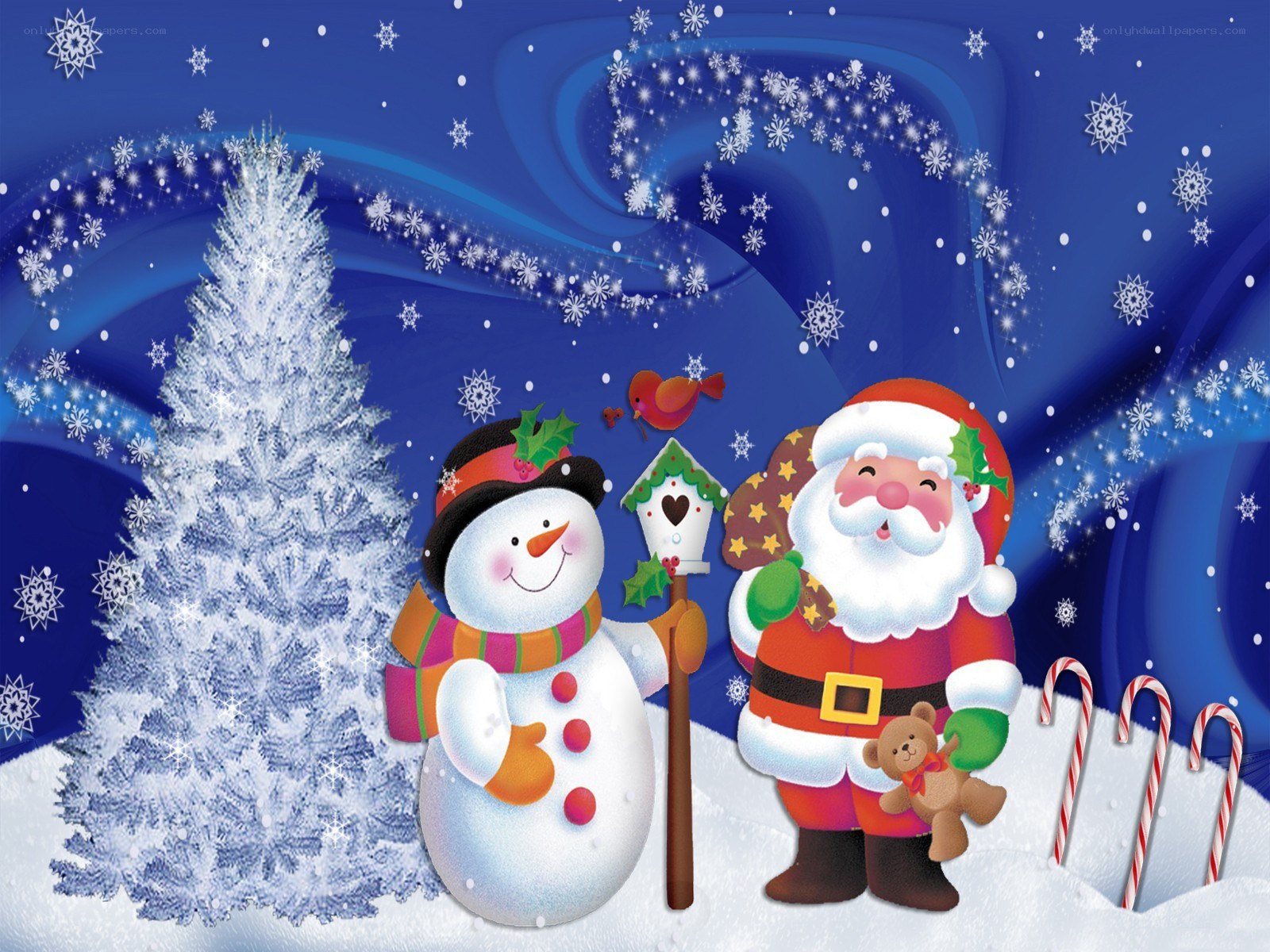 Santa and snowman in winter