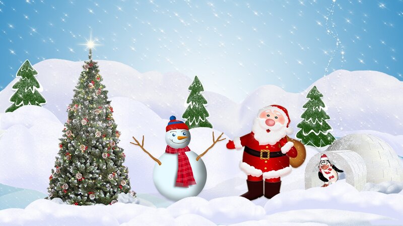 Santa and snowman in winter scene