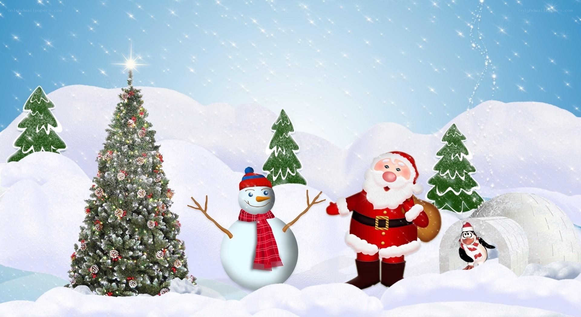 Santa and snowman in winter