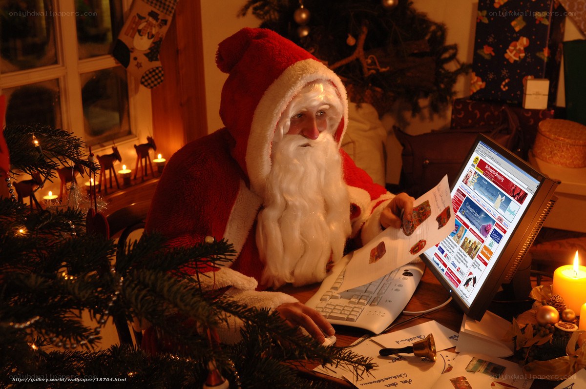 Santa at computer desk