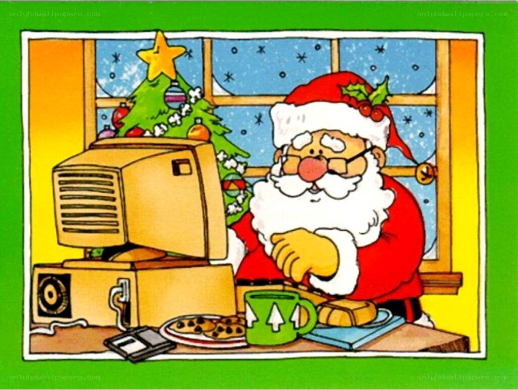 Santa at computer with cookies