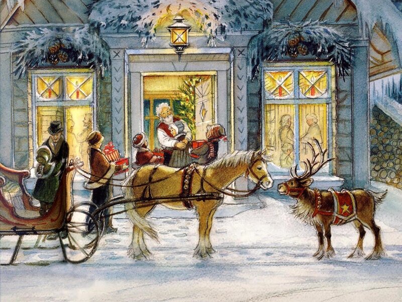 Santa at the door with reindeer