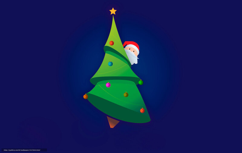 Santa behind Christmas tree