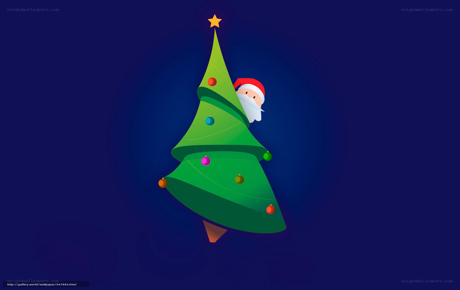 Santa behind Christmas tree