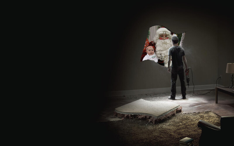 Santa breaks through wall