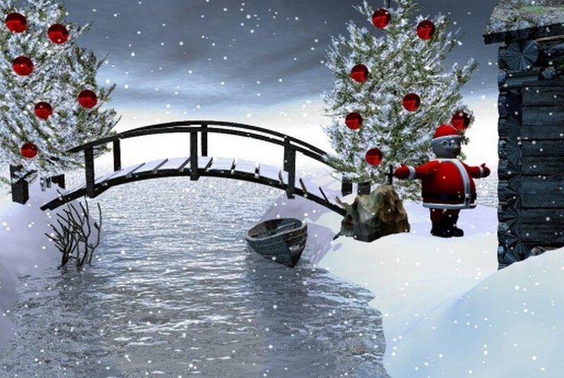 Santa by a snowy river
