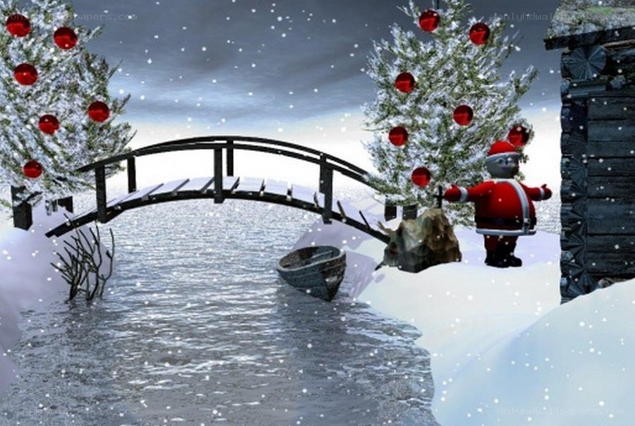 Santa by a snowy river