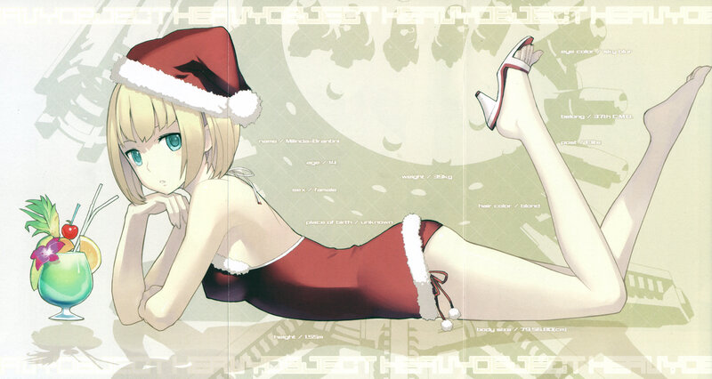 Santa-clad anime girl with cocktail