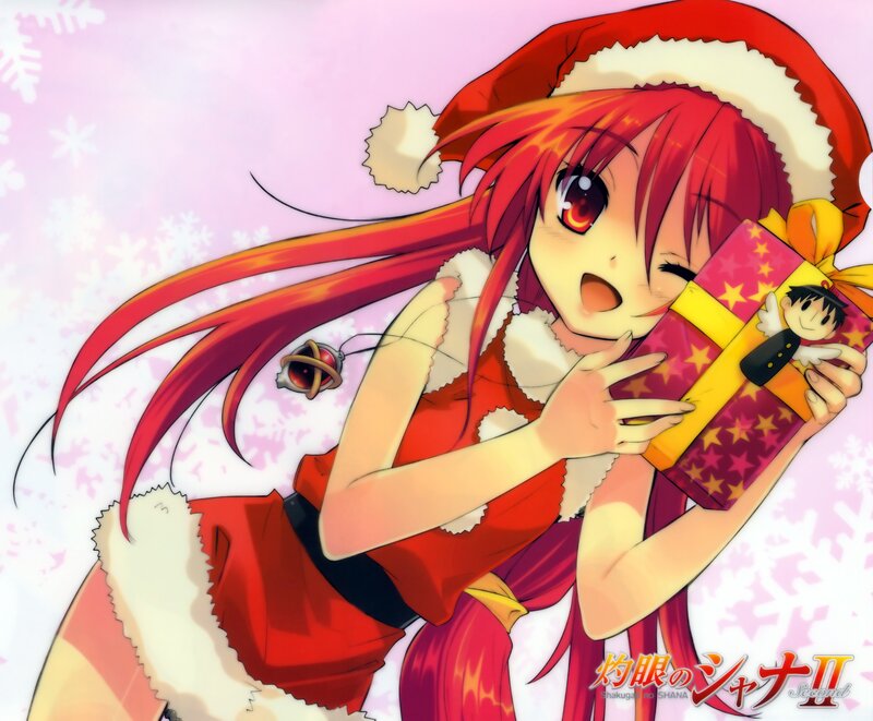 Santa-clad anime girl with gift