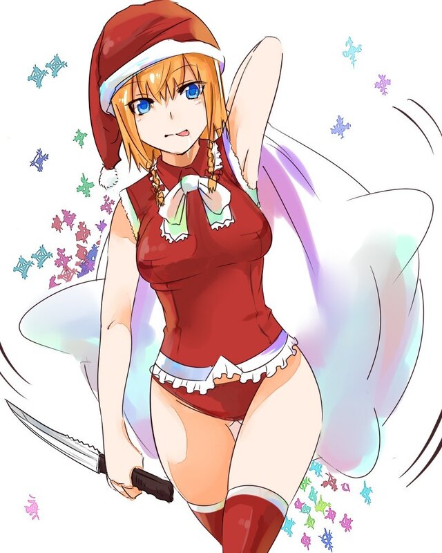 Santa-clad anime girl with knife