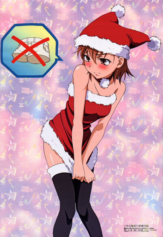 Santa-clad anime girl with shorts crossed out