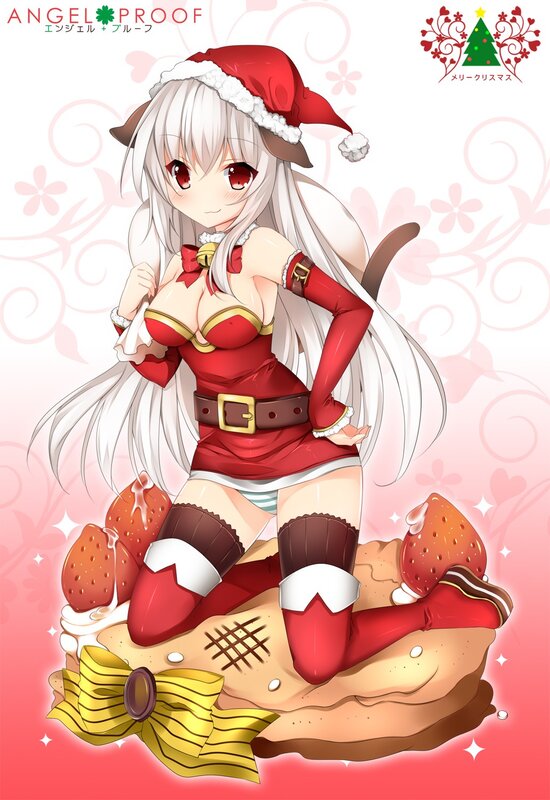 Santa-clad anime girl with strawberries