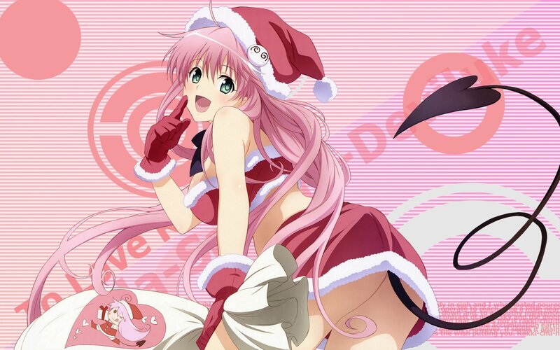 Santa-clad anime girl with tail