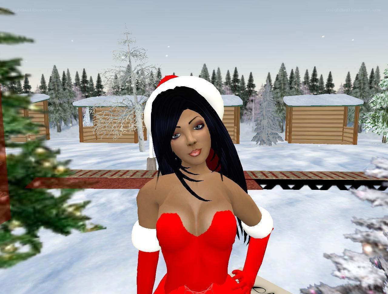 Santa-clad avatar in winter scene
