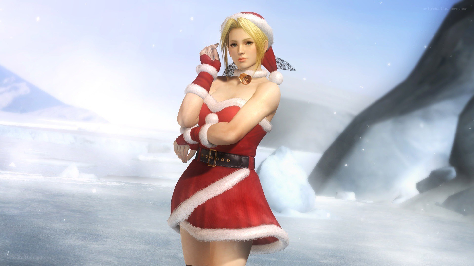 Santa-clad character in snow