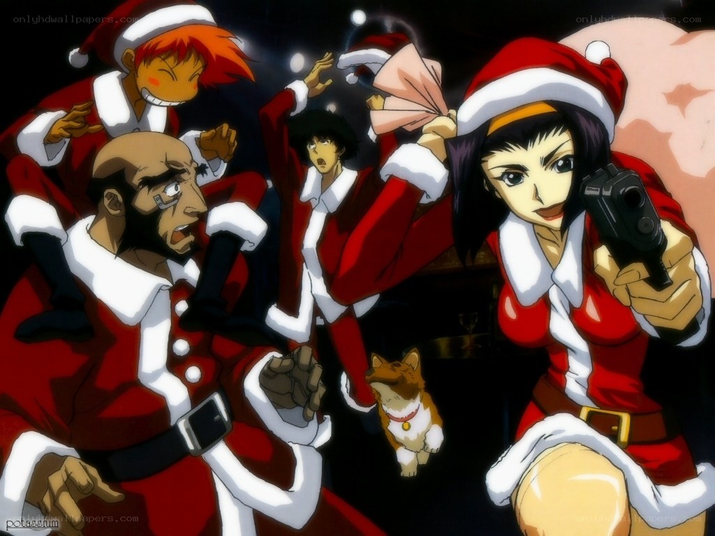 Santa-clad characters in action