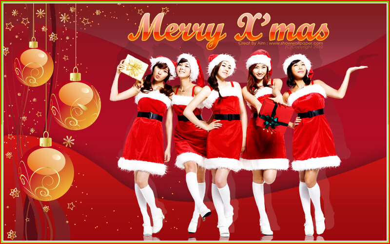 Santa-clad women with gifts