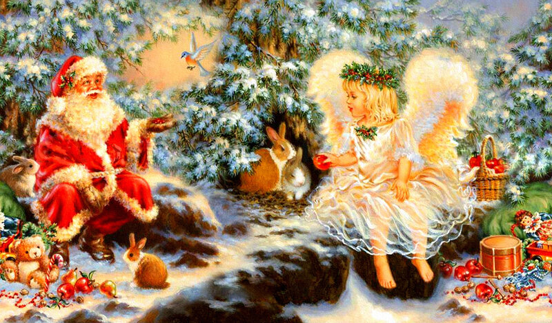 Santa Claus and Angel — White