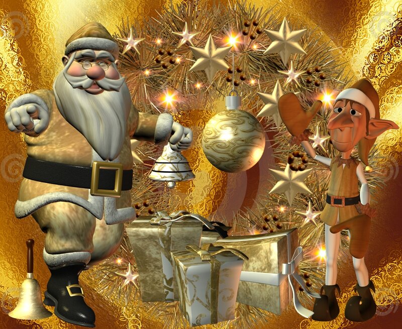 Santa Claus and Elf — Gold