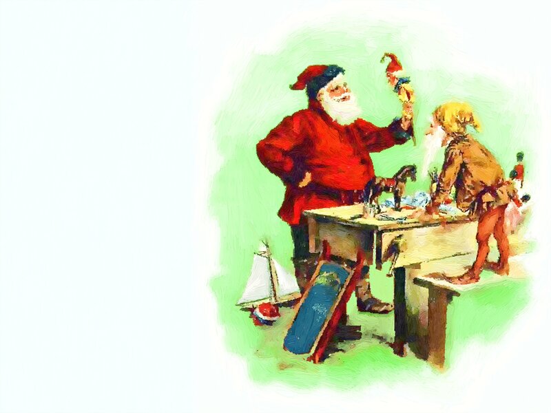 Santa Claus and Elf — Red, Festive