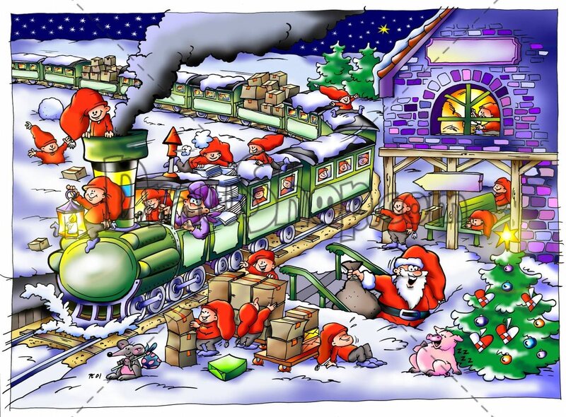 Santa Claus and Elves — Green, Festive