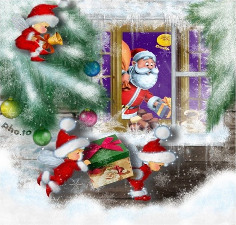 Santa Claus and Elves — Green