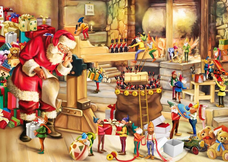 Santa Claus and Elves — Red, Busy
