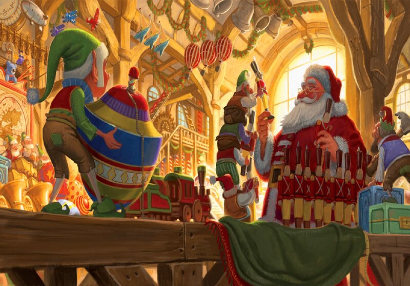 Santa Claus and Elves — Red, Festive, Winter