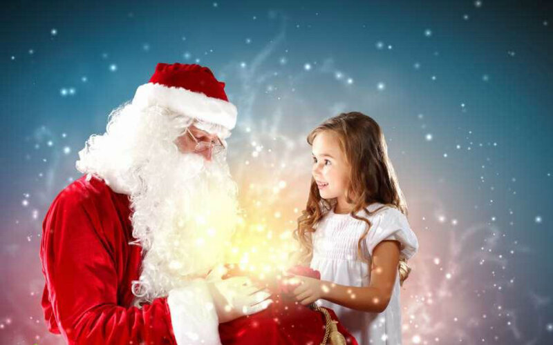 Santa Claus and Girl — Red, Magical