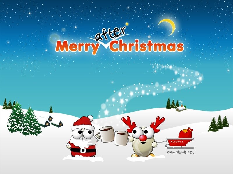Santa Claus and Reindeer — Blue, Festive, Night, Digital Art, Snow
