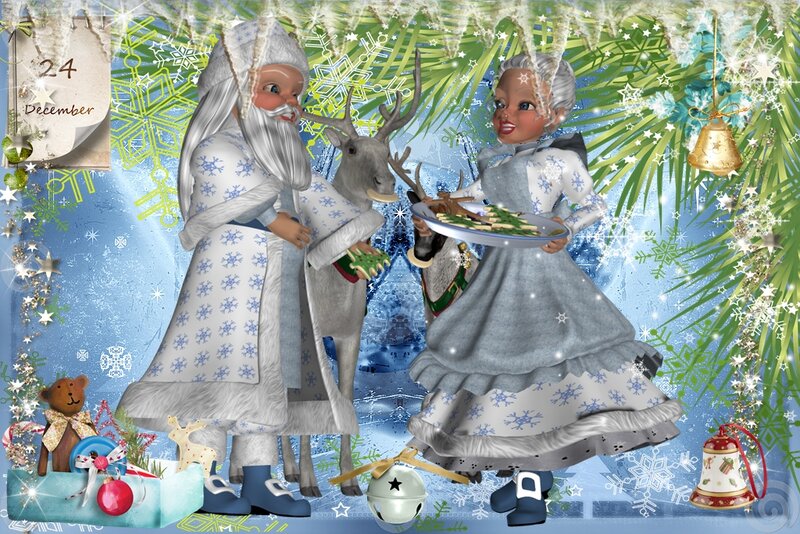 Santa Claus and Reindeer — Blue, Festive, Winter