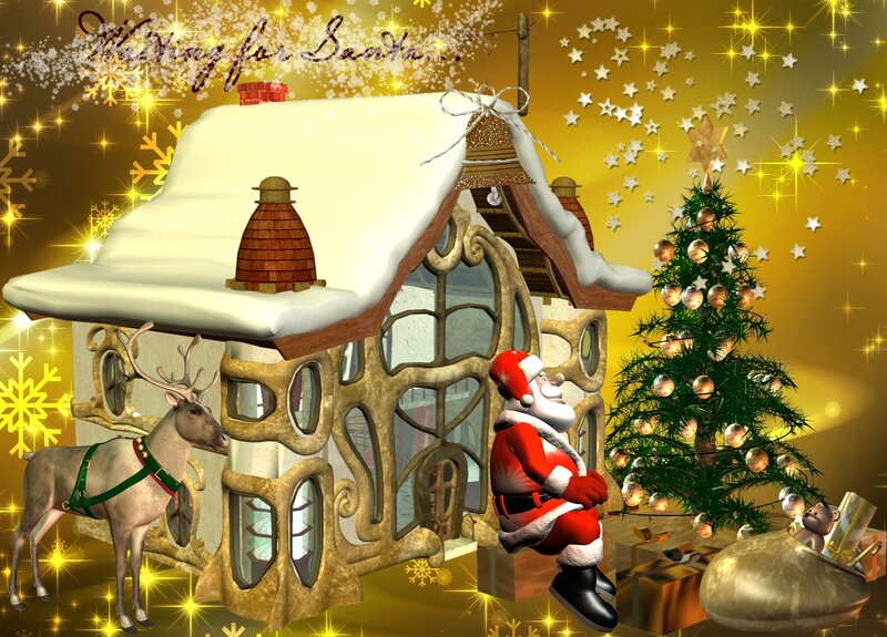 Santa Claus and Reindeer — Gold