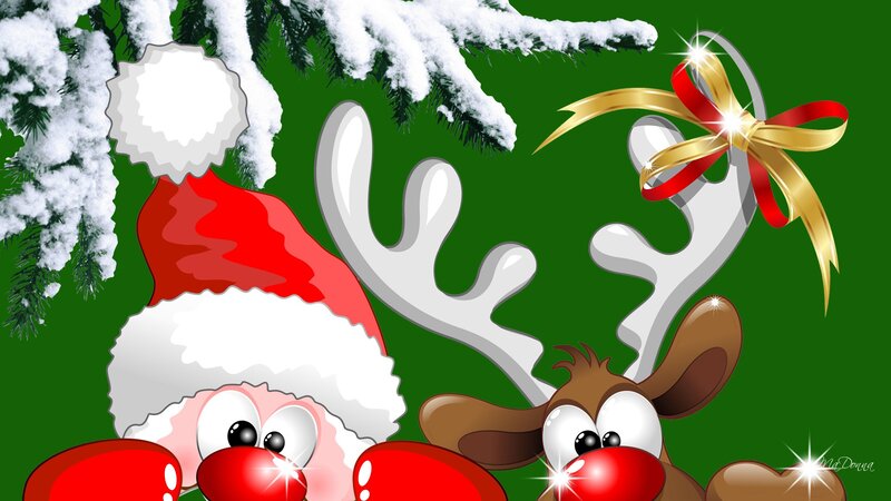 Santa Claus and Reindeer — Green, Festive